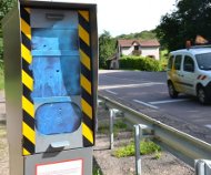 French speed camera painted blue