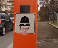 Speed camera with sticker of the mayor of Vasto, Italy