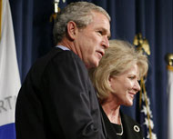 President Bush with Transportation Secretary Mary Peters